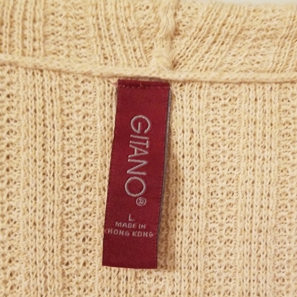 Pull Over Knit Beige Hooded Thin Sweater Size L - Picture 2 of 5